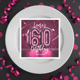 Chic Glam Vibrant Pink Neon Glow 60th Birthday Pappersservett