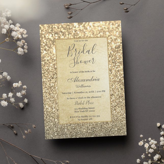 Chic glamoral trendig guld glitter Möhippa Inbjudningar (Chic glamorous trendy gold glitter Bridal Shower)