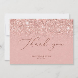 Chic glamour rosa guld glitter gnist bröllop tack kort
