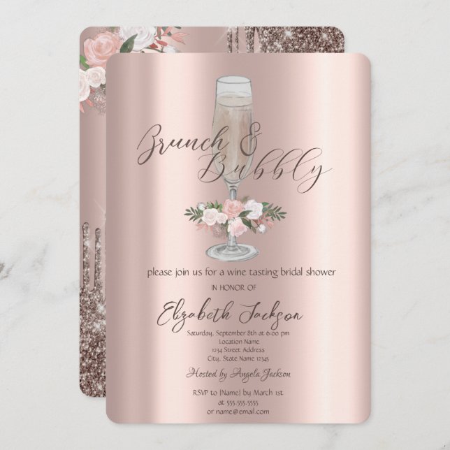 Chic, glas, Ro Brunch och Bubly Inbjudningar (Fram/baksida)