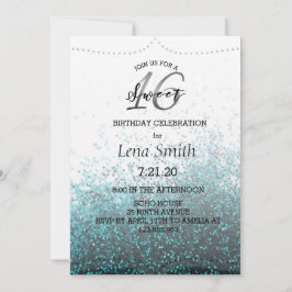 Chic Glitter Blue Confetti Sweet 16 Birthday Inbjudningar
