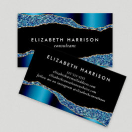 Chic Glitter Blue Foil Black Visitkort