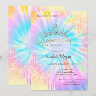 Chic Glitter Crown Drop Tie Dye Quinceañera Inbjudningar