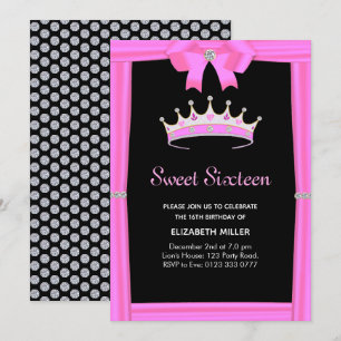 Chic Glitter Diamant Krona Sweet Sixteen Inbjudningar