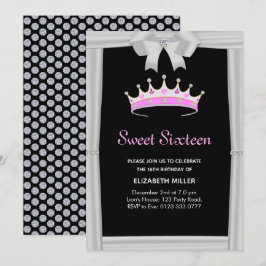 Chic Glitter Diamond Krona Sweet sixteen Inbjudningar