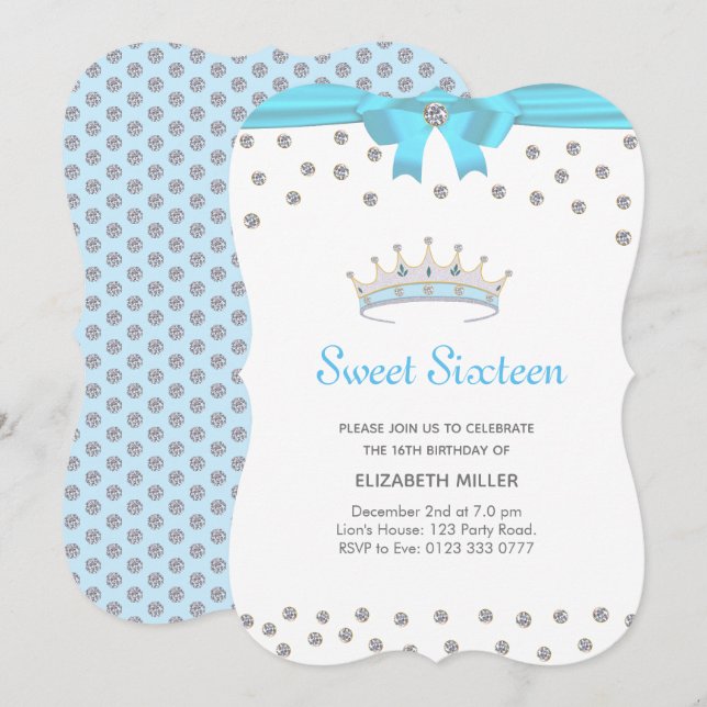 Chic Glitter Diamond Sweet sixteen Inbjudningar (Fram/baksida)