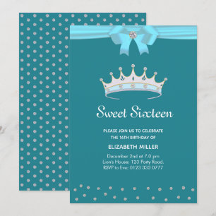 Chic Glitter Diamond Sweet Sixteen på Teal Inbjuda Inbjudningar