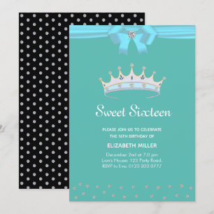 Chic Glitter Diamond Sweet Sixteen på Teal Inbjudningar