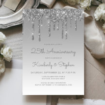 Chic Glitter Drip Silver 25-årsjubileum Fest