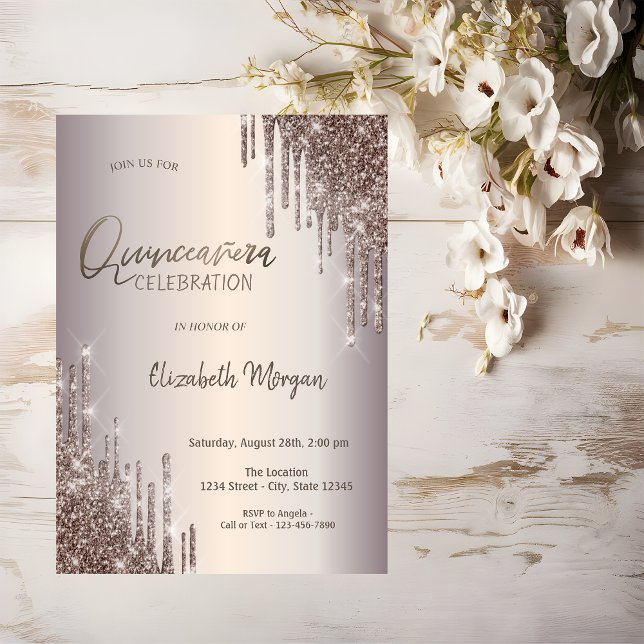 Chic Glitter Drips Quinceañera Inbjudningar (Skapare uppladdad)