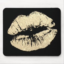 Chic Glitter Effect Guld Läppar Black Mousepad Musmatta