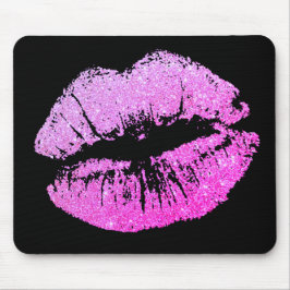 Chic Glitter effekt Neon Läppar Black Mousepad Musmatta