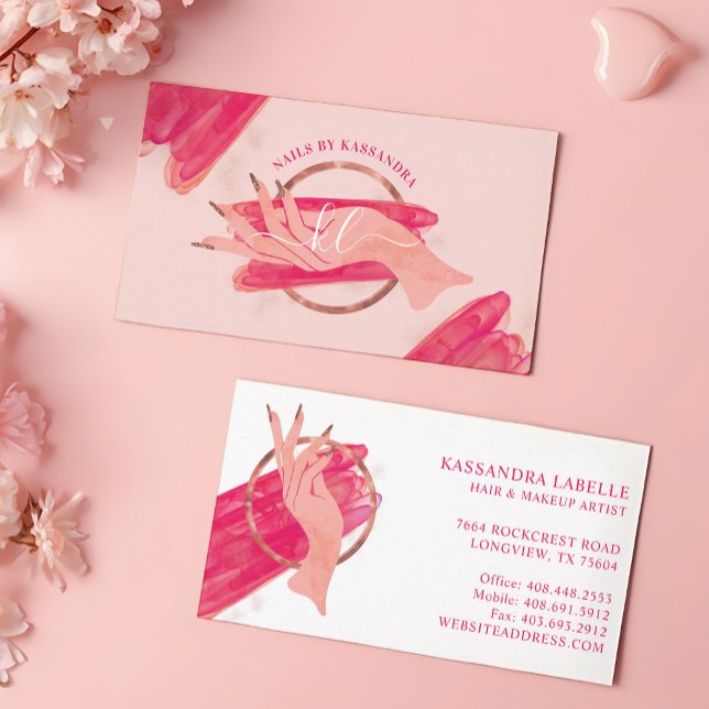 Chic Glitter Glam Nail Art Maniboysalon Monogram Visitkort (Chic Glitter Glam Nail Art Manicure Salon Monogram Business Card)