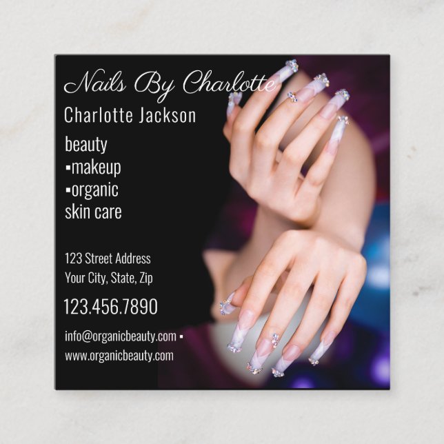 Chic Glitter Glam Nail Art Maniboysalon QR-kod Fyrkantigt Visitkort (Framsida)
