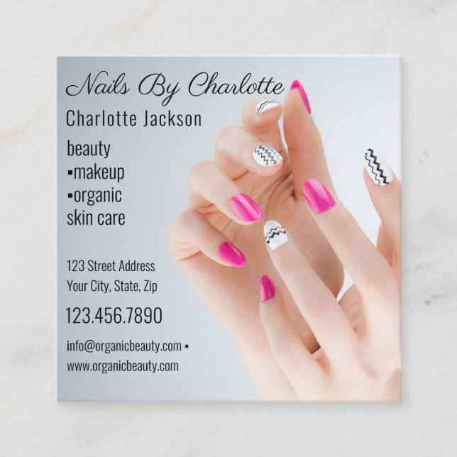 Chic Glitter Glam Nail Art Maniboysalon QR-kod Fyrkantigt Visitkort (Framsida)