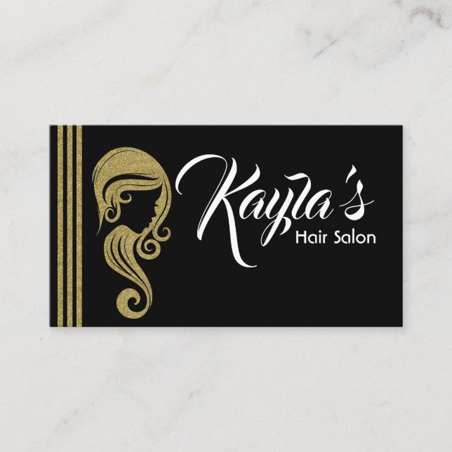 Chic Glitter Guld Skönhet Tjej Hår & Makeup Salong Visitkort (Framsida)