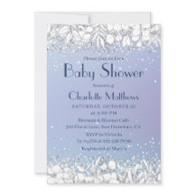 Chic Glitter Modern Blommigt Blue Boy Baby Shower