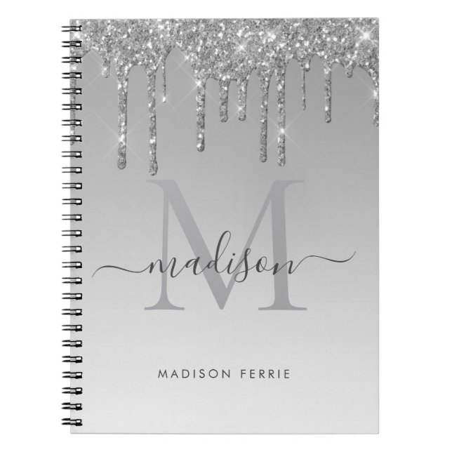 Chic glitter Monogram spiral bärbar dator Anteckningsbok (Framsidan)