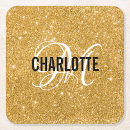 Chic, glitter, namn underlägg papper kvadrat