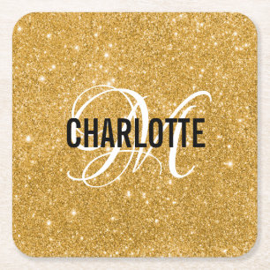 Chic, glitter, namn underlägg papper kvadrat