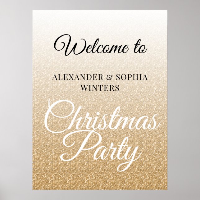 Chic Glitter Ombre Jul Party Välkomsthälsning Poster (Framsidan)