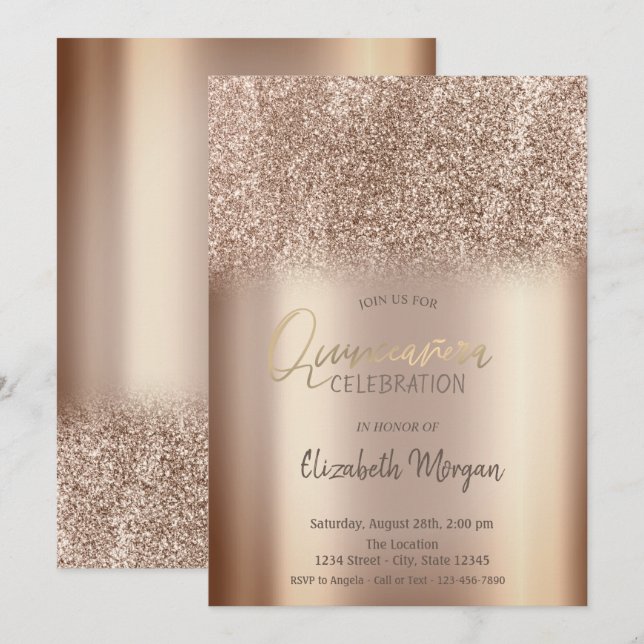 Chic Glitter Ombre Quinceañera-inbjudan Inbjudningar (Fram/baksida)