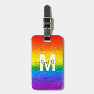 Chic Glitter Rainbow Rand Monogram Namn Bagagebricka