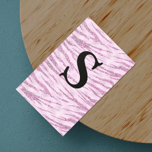 Chic glitter rosa djurtrycksmonogram magnetiska visitkort