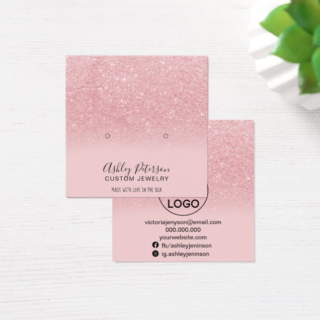 Chic glitter rosa-miniatyrbågar öronringar visning fyrkantigt visitkort (Skivbord)