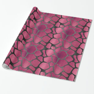 Chic glitter rosa och svart giraffdjur presentpapper