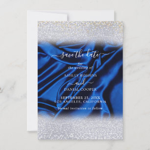 Chic Glitter Royal Blått Spara datum Inbjudningar