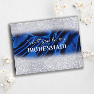 Chic Glitter Royal Blue blir du min bridesmaid Vykort
