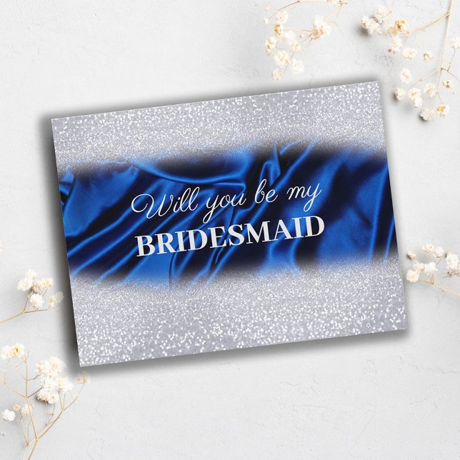 Chic Glitter Royal Blue blir du min bridesmaid Vykort (Skapare uppladdad)