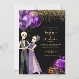 Chic Glitter Skeleton Halloween Bröllop Inbjudningar