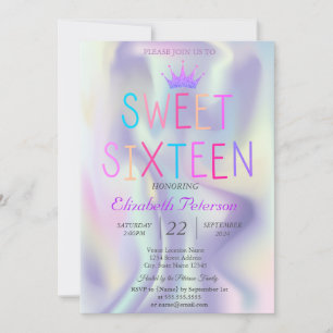 Chic Glitter Tiara Holografisk Färgglad Sweet 16 Inbjudningar