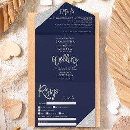 Chic glitter, typografi, marinblått bröllop