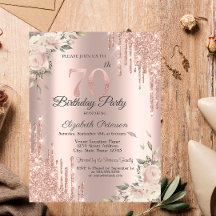 Chic Glitterdroppar, Blommor Roséguld 70-årsdag