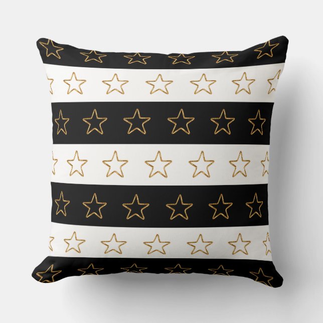 Chic Glittering Stars på Black & White Stripe Kudde (Framsida)