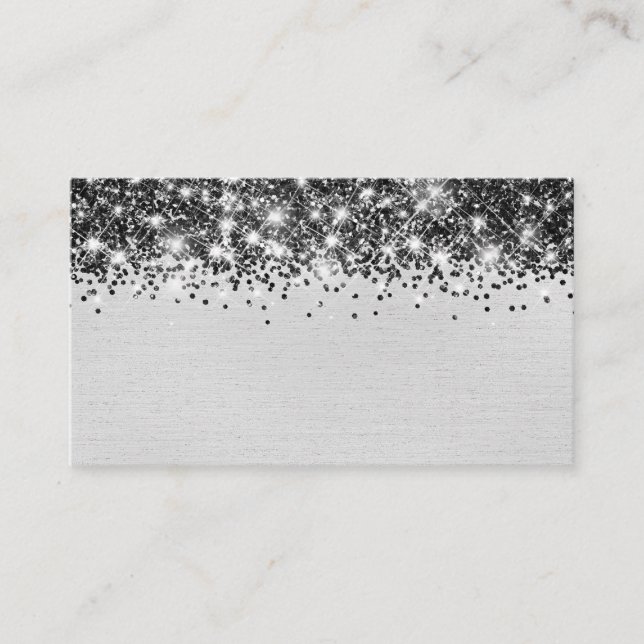 Chic Glittery Black Silver Foil Blank Place Card Placeringskort (Framsida)
