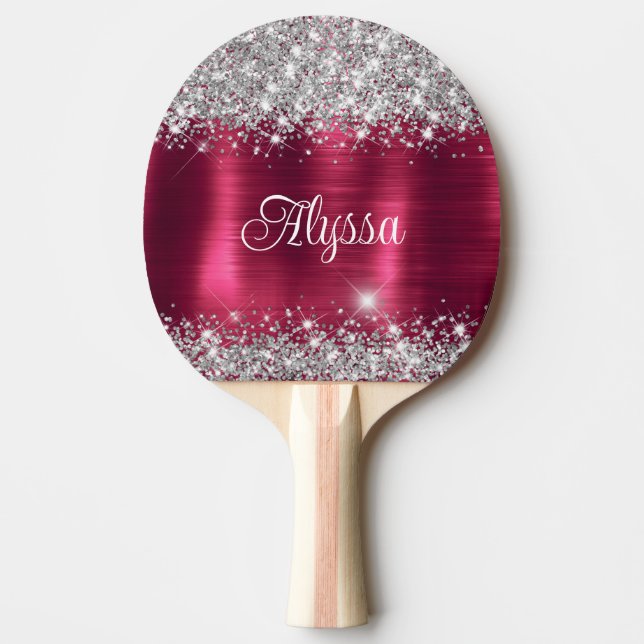 Chic Glittery Burgundy Glam Namn Pingisracket (Framsidan)