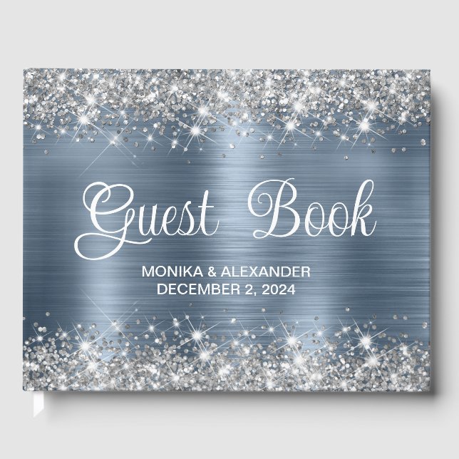 Chic Glittery Dusty Blue Foil Bröllop Guest Bok (Framsida)