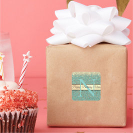 Chic Glittery Feathers Monogram Fyrkantigt Klistermärke