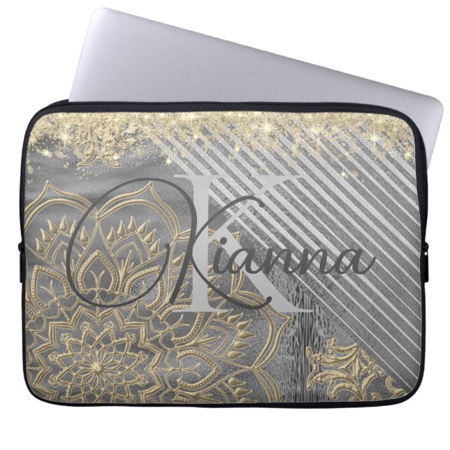 Chic Glittery Mandala Monogram Laptop sleeve (Framsidan)