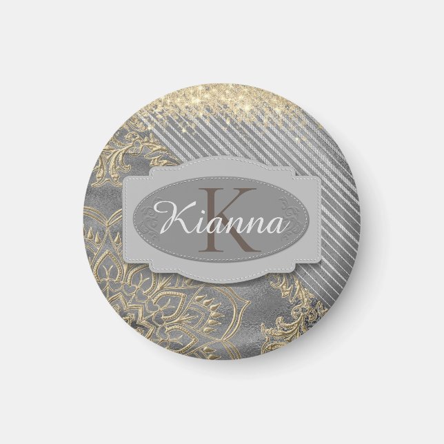 Chic Glittery Mandala Monogram Magnet (Framsidan)