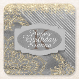 Chic Glittery Mandala Monogram Underlägg Papper Kvadrat