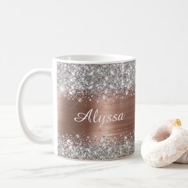Chic Glittery Ro Guld Glam Namn Kaffemugg (Med munk)