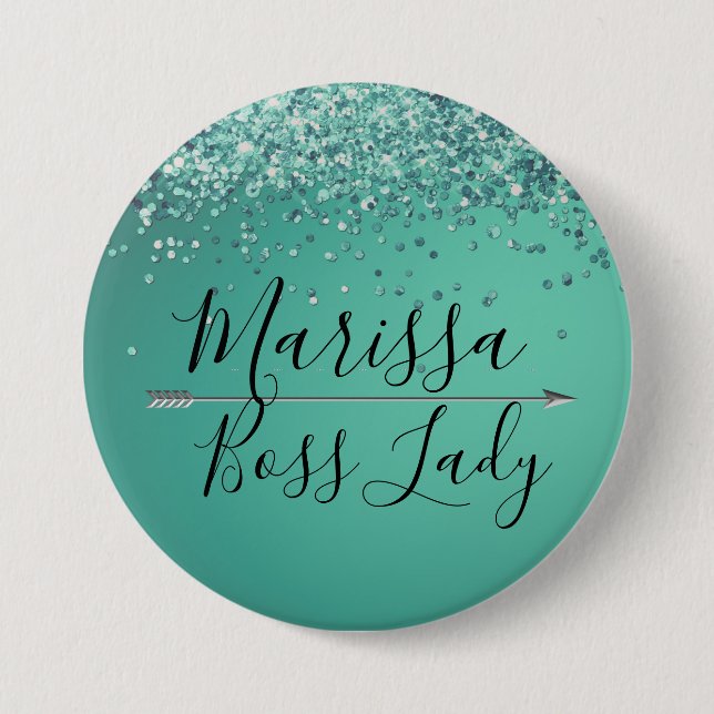 Chic Glittery Turquiose Chef Dam Knapp (Framsida)