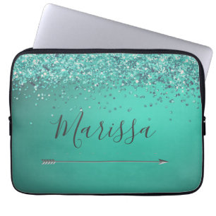 Chic Glittery Turquiose Personlig Laptop Fodral