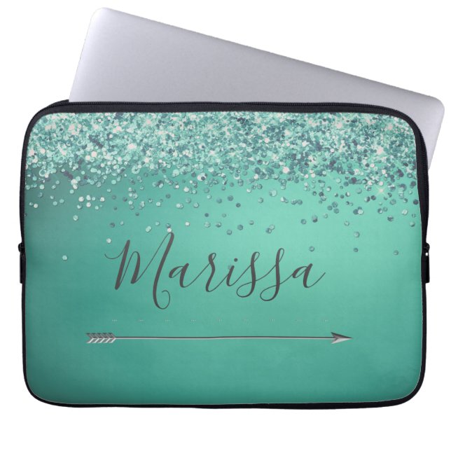 Chic Glittery Turquiose Personlig Laptop Fodral (Framsidan)