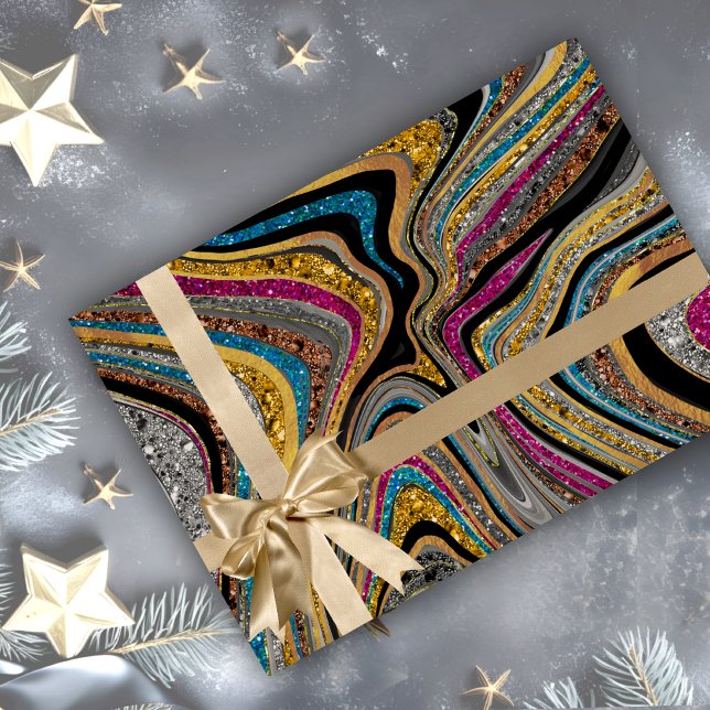 Chic Gnistra Glitter marble art blue rosa Presentpapper (Skapare uppladdad)